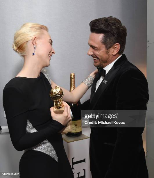Actors Saoirse Ronan and James Franco celebrate The 75th Annual Golden Globe Awards with Moet & Chandon at The Beverly Hilton Hotel on January 7,...