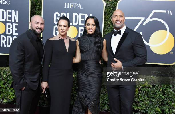 Dave Rienzi, producer Dany Garcia, Golden Globe Ambassador Simone Garcia Johnson, and actor Dwayne Johnson attend The 75th Annual Golden Globe Awards...