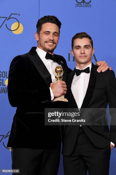 Actor/filmmaker James Franco , winner of the award for Best Performance by an Actor in a Motion Picture for 'The Disaster Artist,' poses with actor...
