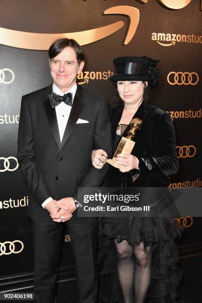 Writer/producers Daniel Palladino and Amy Sherman-Palladino attend Amazon Studios' Golden Globes Celebration at The Beverly Hilton Hotel on January...