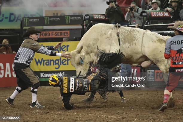 Jess Lockwood rides during the 2018 Professional Bull Riders Monster Energy Buck Off at the Garden at Madison Square Garden on January 7, 2018 in New...