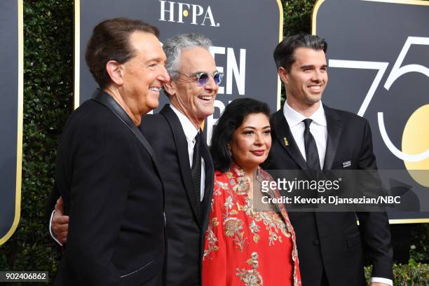 75th ANNUAL GOLDEN GLOBE AWARDS -- Pictured: Producer Barry Adelman, executive producer Allen Shapiro, HFPA President Meher Tatna and producer...