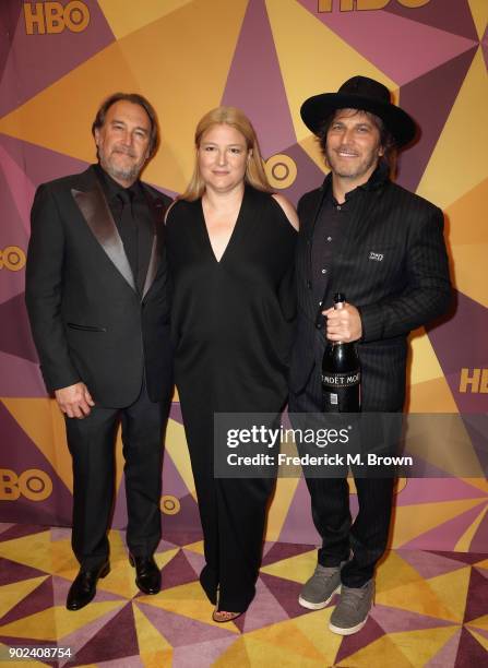 Nathan Ross, Bruna Papandrea and Gregg Fienberg of 'Big Little Lies' attend HBO's Official Golden Globe Awards After Party at Circa 55 Restaurant on...