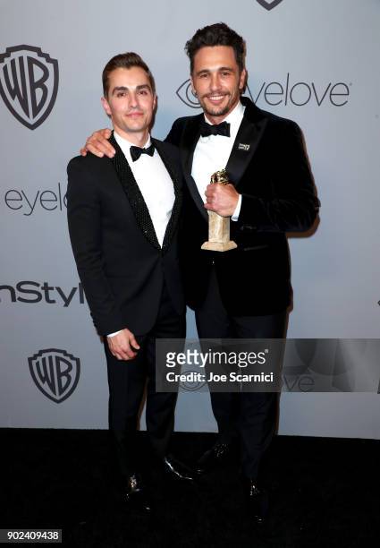 Actors Dave Franco and James Franco attend the 2018 InStyle and Warner Bros. 75th Annual Golden Globe Awards Post-Party at The Beverly Hilton Hotel...