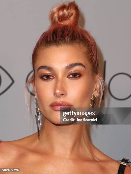 Model Hailey Rhode Baldwin attends the 2018 InStyle and Warner Bros. 75th Annual Golden Globe Awards Post-Party at The Beverly Hilton Hotel on...