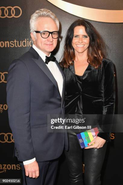 Actors Bradley Whitford and Amy Landecker attends Amazon Studios' Golden Globes Celebration at The Beverly Hilton Hotel on January 7, 2018 in Beverly...