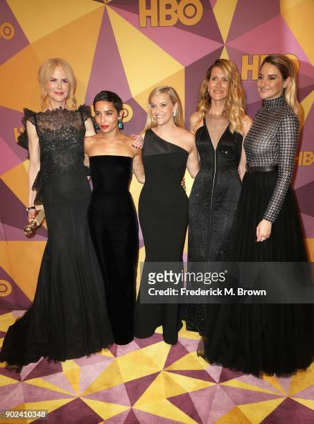 Nicole Kidman, Zoe Kravitz, Reese Witherspoon, Laura Dern and Shailene Woodley of 'Big Little Lies' attend HBO's Official Golden Globe Awards After...