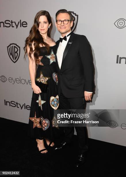 Brittany Lopez and actor Christian Slater attend 19th Annual Post-Golden Globes Party hosted by Warner Bros. Pictures and InStyle at The Beverly...