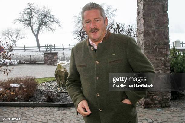 Charly Reichenwallner poses for a picture during the Neujahrs-Karpfenessen at Hotel Kitzhof on January 6, 2018 in Kitzbuehel, Austria.