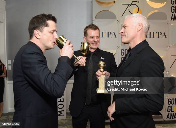 Producer Graham Broadbent, producer Peter Czernin and director Martin McDonagh celebrate The 75th Annual Golden Globe Awards with Moet & Chandon at...