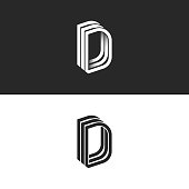 Letter D  monogram isometric lines geometric shape, creative idea perspective outline DDD initials symbols, modern typography design element template.