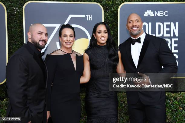 75th ANNUAL GOLDEN GLOBE AWARDS -- Pictured: Dave Rienzi, producer Dany Garcia, 2018 Golden Globe Ambassador Simone Garcia Johnson and actor Dwayne...