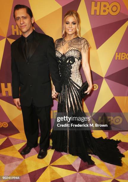 Actors Clifton Collikns Jr. And Carmen Electra attends HBO's Official Golden Globe Awards After Party at Circa 55 Restaurant on January 7, 2018 in...