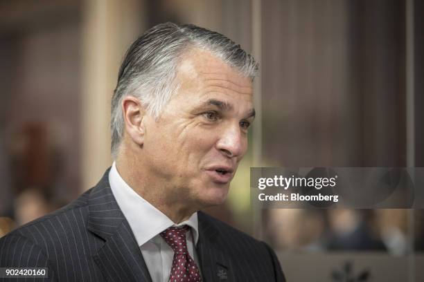 Sergio Ermotti, chief executive officer of UBS Group AG, speaks during a Bloomberg Television interview in Shanghai, China, on Monday, Jan. 8, 2018....