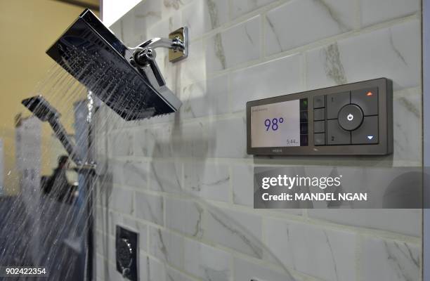 An Amazon Alexa enabled Moen digital shower is seen during the CES Unveiled preview event at the Mandalay Bay Convention Center during CES 2018 in...