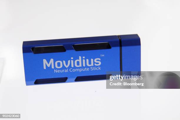 The Intel Corp. Movidius Neural Compute Stick is displayed during the CES Unveiled event at the 2018 Consumer Electronics Show in Las Vegas, Nevada,...