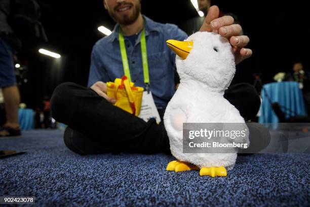 Sproutel Inc. My Special Aflac Duck companion robot is displayed during the CES Unveiled event at the 2018 Consumer Electronics Show in Las Vegas,...