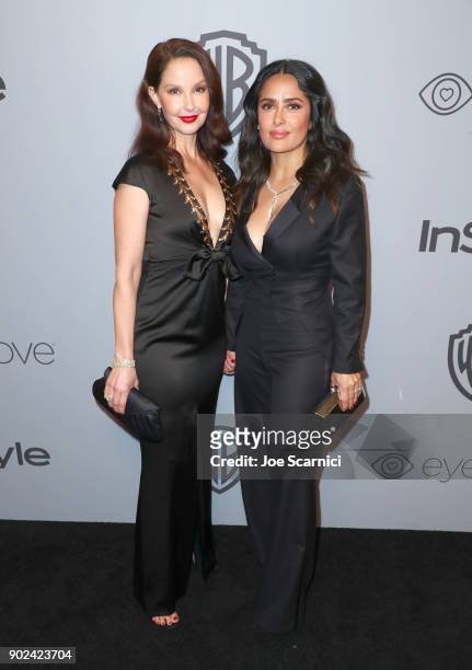 Actors Ashley Judd and Salma Hayek attend the 2018 InStyle and Warner Bros. 75th Annual Golden Globe Awards Post-Party at The Beverly Hilton Hotel on...