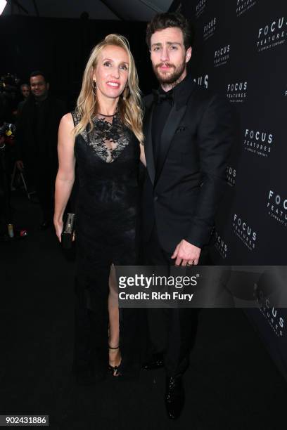 Sam Taylor-Johnson and Aaron Taylor-Johnson attend Focus Features Golden Globe Awards After Party on January 7, 2018 in Beverly Hills, California.