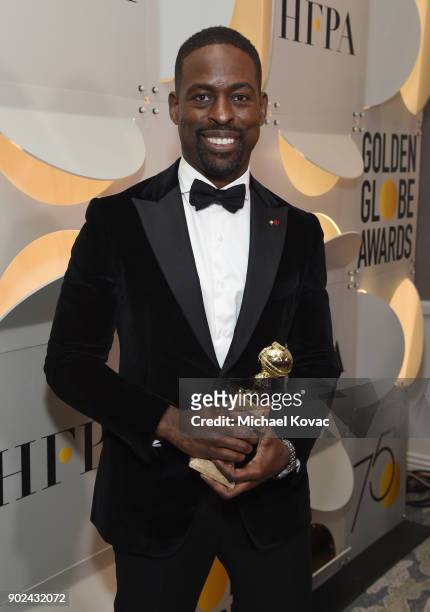 Actor Sterling K. Brown celebrates The 75th Annual Golden Globe Awards with Moet & Chandon at The Beverly Hilton Hotel on January 7, 2018 in Beverly...