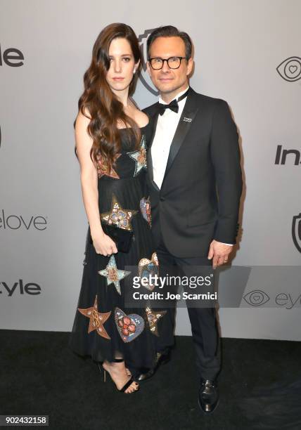 Brittany Lopez and Christian Slater attends the 2018 InStyle and Warner Bros. 75th Annual Golden Globe Awards Post-Party at The Beverly Hilton Hotel...