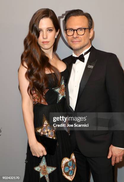 Brittany Lopez and Christian Slater attends the 2018 InStyle and Warner Bros. 75th Annual Golden Globe Awards Post-Party at The Beverly Hilton Hotel...