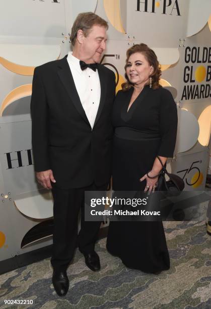 Actors John Goodman and Roseanne Barr celebrate The 75th Annual Golden Globe Awards with Moet & Chandon at The Beverly Hilton Hotel on January 7,...