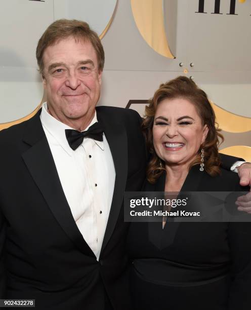 Actors John Goodman and Roseanne Barr celebrate The 75th Annual Golden Globe Awards with Moet & Chandon at The Beverly Hilton Hotel on January 7,...