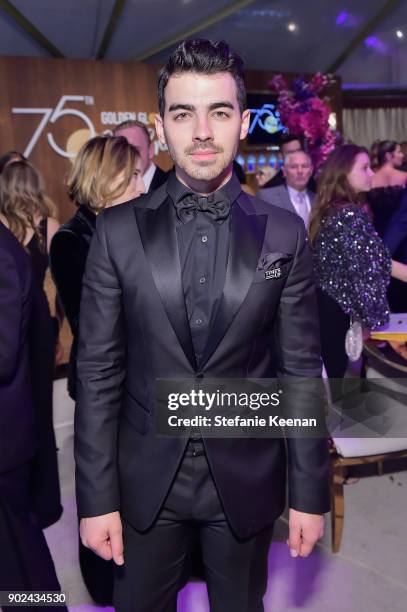 Singer Joe Jonas attends FIJI Water at HFPAs Official Viewing and After-Party at the Wilshire Garden inside The Beverly Hilton on January 7, 2018 in...