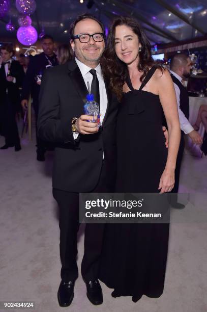 David Ragonetti and Beth Ragonetti attend FIJI Water at HFPAs Official Viewing and After-Party at the Wilshire Garden inside The Beverly Hilton on...