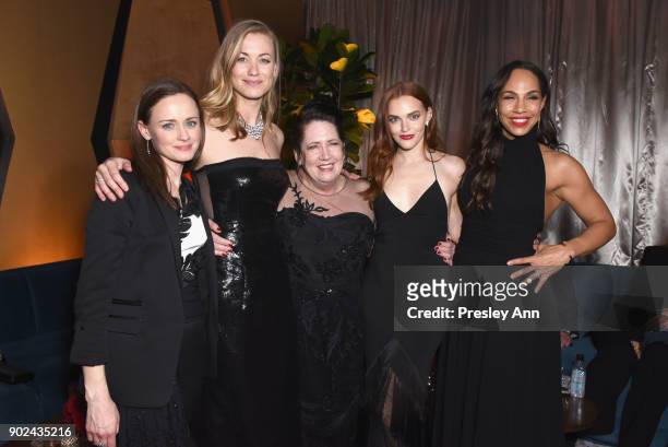Actors Alexis Bledel, Yvonne Strahovski, Ann Dowd, Madeline Brewer, and Amanda Brugel attend FOX, FX and Hulu 2018 Golden Globe Awards After Party at...