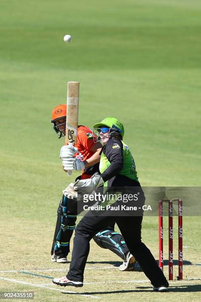 Natalie Sciver of the Scorchers bats during the Women's Big Bash League match between the Perth Scorchers and the Sydney Thunder at WACA on January...