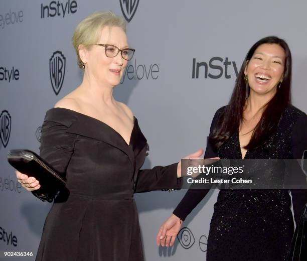 Actor Meryl Streeo and activist Ai-jen Poo attend 19th Annual Post-Golden Globes Party hosted by Warner Bros. Pictures and InStyle at The Beverly...