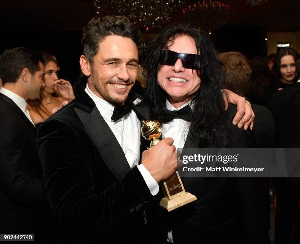 Actors James Franco and Tommy Wiseau attend the 2018 InStyle and Warner Bros. 75th Annual Golden Globe Awards Post-Party at The Beverly Hilton Hotel...