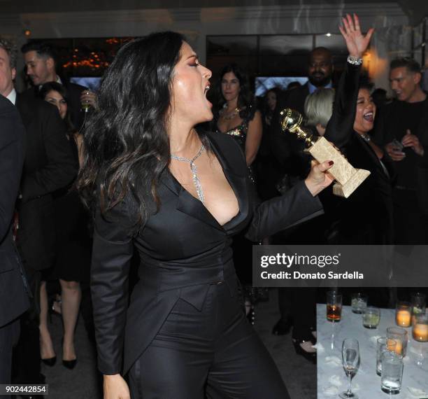 Actor Salma Hayek attends the 2018 InStyle and Warner Bros. 75th Annual Golden Globe Awards Post-Party at The Beverly Hilton Hotel on January 7, 2018...