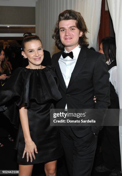 Actors Millie Bobby Brown and Joe Keery attend the 2018 InStyle and Warner Bros. 75th Annual Golden Globe Awards Post-Party at The Beverly Hilton...