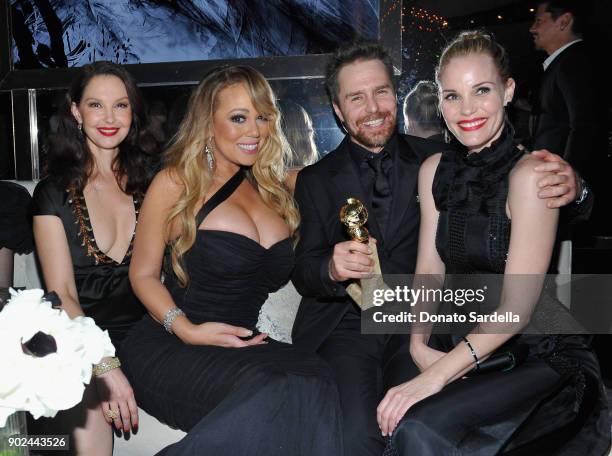 Ashley Judd, Mariah Carey, Sam Rockwell and Leslie Bibb attend the 2018 InStyle and Warner Bros. 75th Annual Golden Globe Awards Post-Party at The...
