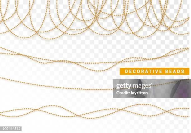 string beads realistic isolated. decorative design element golden bead - christmas necklace stock illustrations