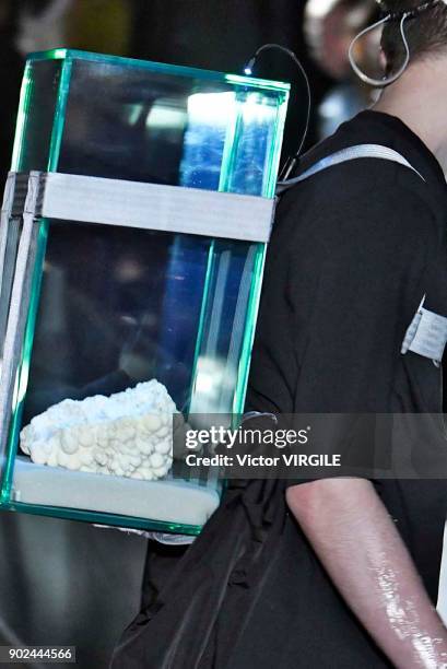 Model walks the runway at the Cottweiler show during London Fashion Week Men's Fall/Winter 2018/2019 in January 2018 at Natural History Museum on...