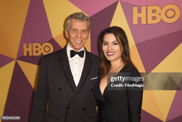 Michael Buffer and Christine Prado attend HBO's Official 2018 Golden Globe Awards After Party on January 7, 2018 in Los Angeles, California.