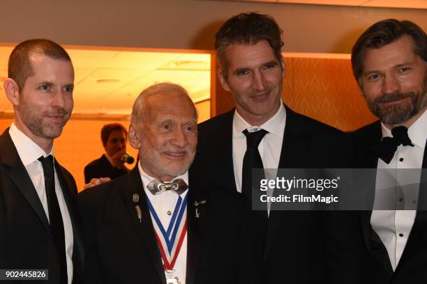 Weiss, Buzz Aldrin, David Benioff and Nikolaj Coster-Waldau attend HBO's Official 2018 Golden Globe Awards After Party on January 7, 2018 in Los...