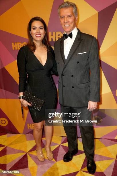 Christine Prado and Michael Buffer attend HBO's Official Golden Globe Awards After Party at Circa 55 Restaurant on January 7, 2018 in Los Angeles,...