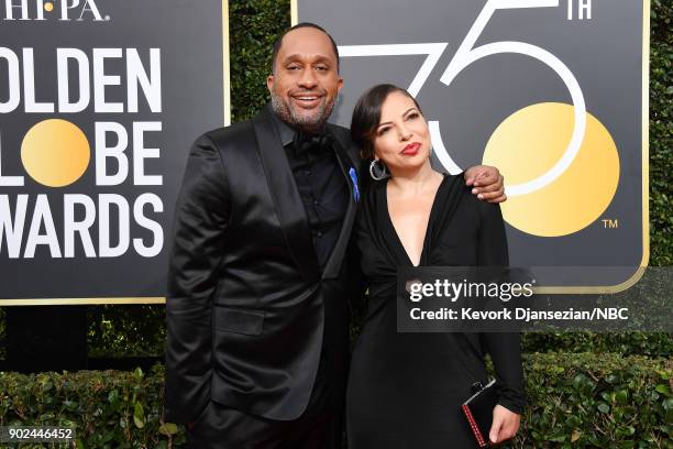 75th ANNUAL GOLDEN GLOBE AWARDS -- Pictured: Producer Kenya Barris and Dr. Rainbow Edwards-Barris arrive to the 75th Annual Golden Globe Awards held...