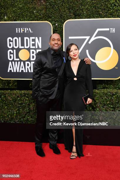75th ANNUAL GOLDEN GLOBE AWARDS -- Pictured: Producer Kenya Barris and Dr. Rainbow Edwards-Barris arrive to the 75th Annual Golden Globe Awards held...