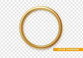 Golden round frame isolated on transparent background