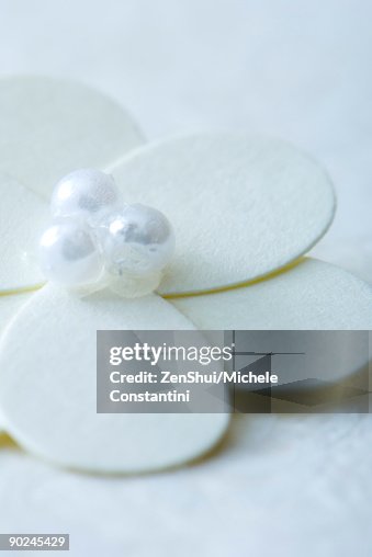 Craft flower decorated with pearls, close-up Craft flower decorated with pearls, close-up