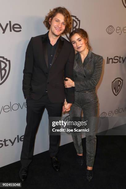 Actors Brett Dier and Haley Lu Richardson attend the 2018 InStyle and Warner Bros. 75th Annual Golden Globe Awards Post-Party at The Beverly Hilton...