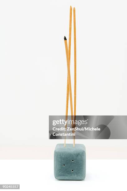 incense sticking up out of incense holder - wierook gefabriceerd object stockfoto's en -beelden