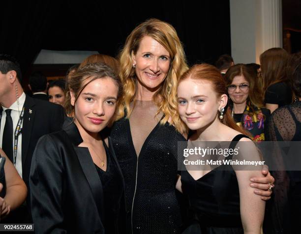 Jaya Harper , Laura Dern, and Sadie Sink attend the 2018 InStyle and Warner Bros. 75th Annual Golden Globe Awards Post-Party at The Beverly Hilton...