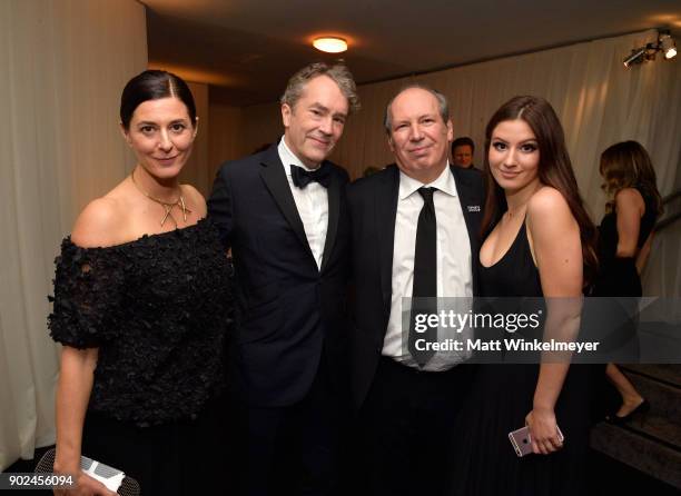 Artist Christine Sciulli, composers Carter Burwell and Hans Zimmer, and Annabelle Zimmer attend the 2018 InStyle and Warner Bros. 75th Annual Golden...